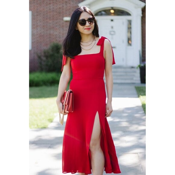 NWT Reformation Twilight in Cherry Red Side Slit Georgette Midi Tank Dress 0 - Picture 8 of 8